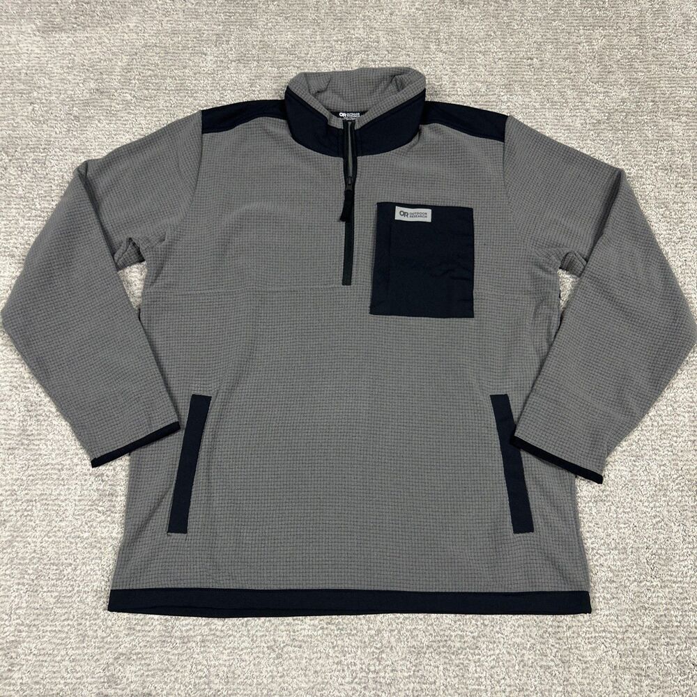 Outdoor Research Trail Mix Microgrid Fleece 1/4 Zip Pullover Gray Mens Large